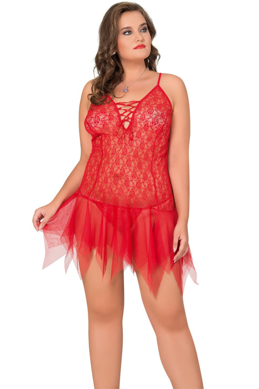 Къса дантелена нощница с прашки m10051