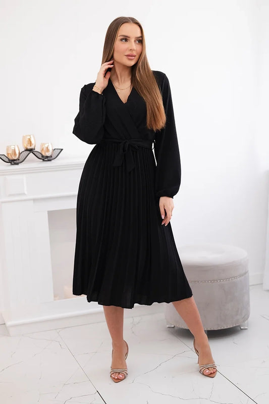 Плисирана рокля с колан на кръста 1027M