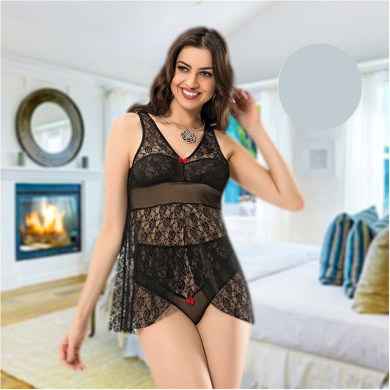 Комплект от къса дантелена нощница с бикини M-1036