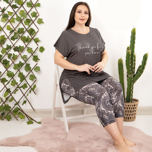 Макси дамска пижама от блуза с клин LY-10704