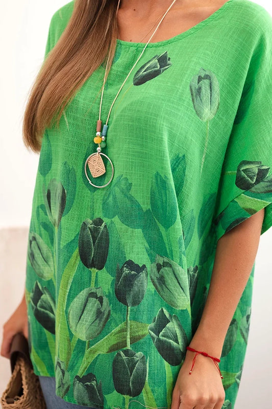 Дамска памучна риза с флорален десен ART10739