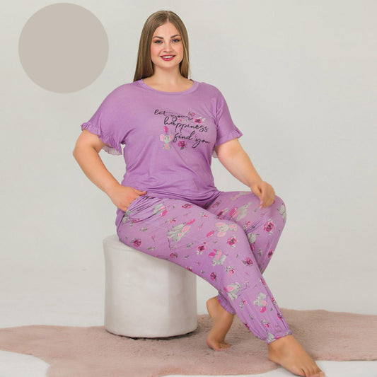 Дамска пижама с къс ръкав и панталон 10897