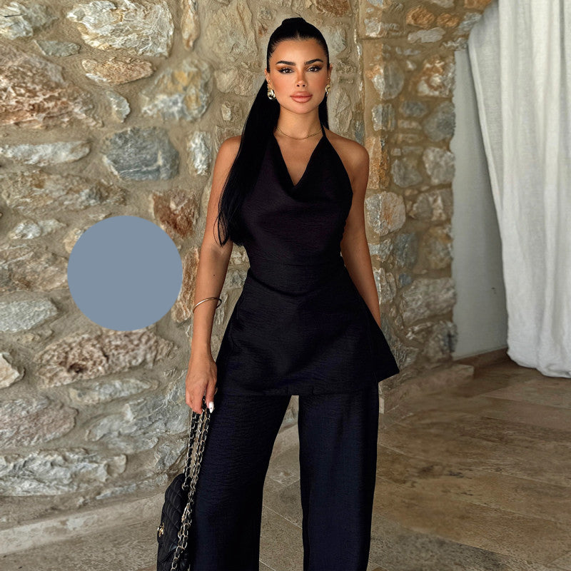 Комплект от топ с гол гръб и панталон EO-1170