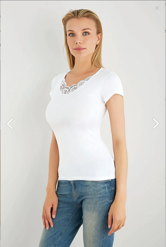 Памучна дамска блуза с къс ръкав 12334