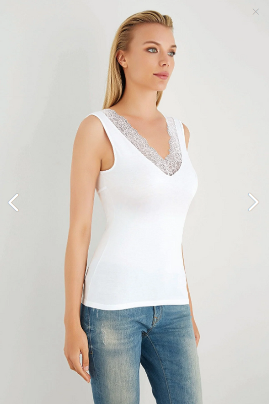 Блуза без ръкав с дантелено деколте Sevim 12391