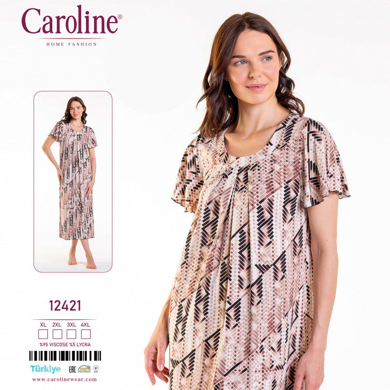 Дълга макси нощница с къс ръкав CE-12421