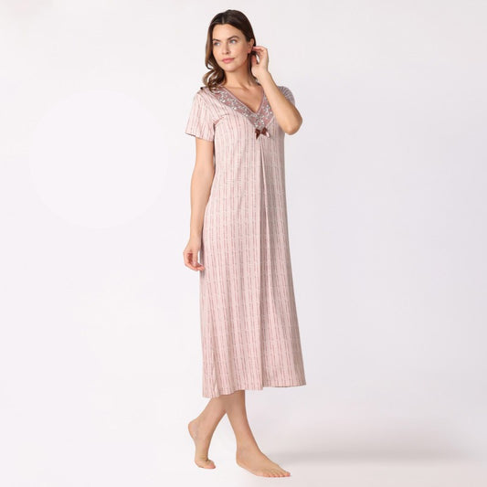 Дълга макси нощница с къс ръкав CE-12436