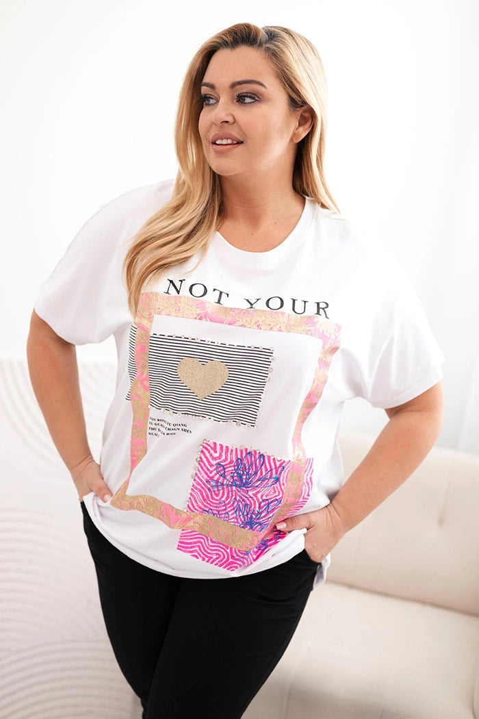 Дамска памучна блуза Plus Size със златен принт 1275