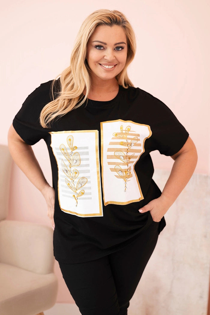 Дамска памучна блуза Plus Size с кристали 1301