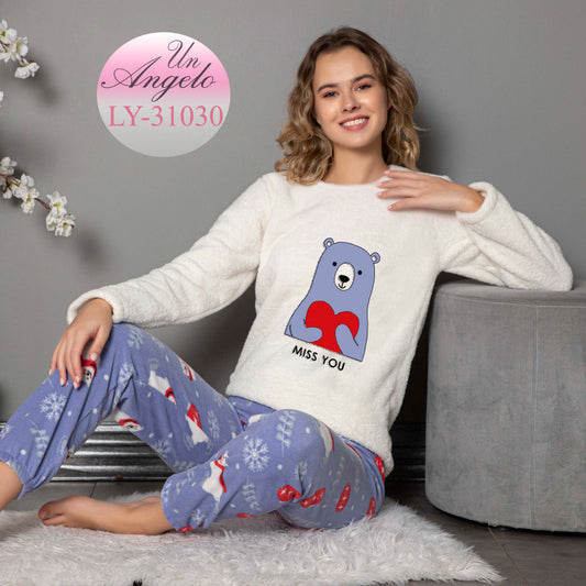 Дамска пухкава пижама с дълъг ръкав 31030