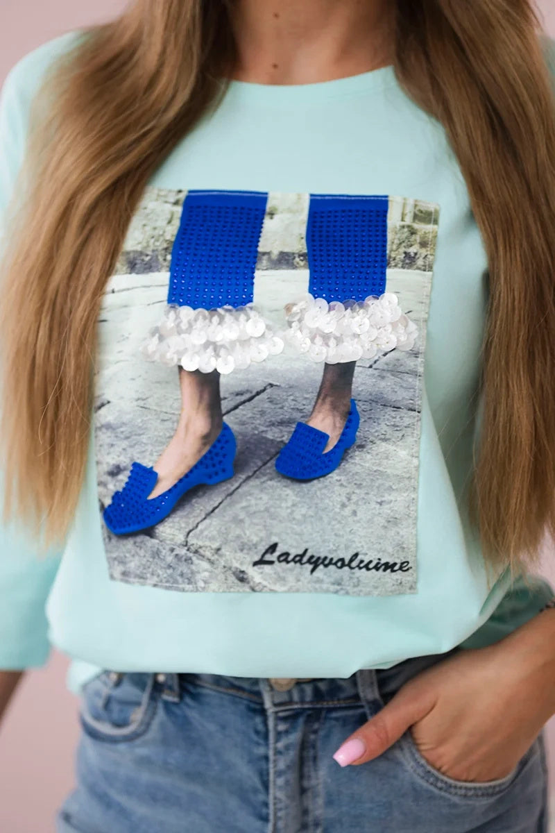 Блуза с 3D графика и циркони