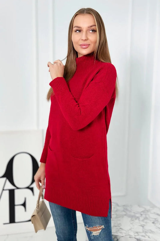 Дълъг пуловер с изправена яка 2019-52