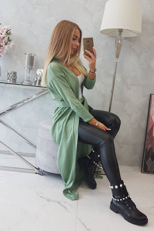 Дамска дълга жилетка с колан 2021-17