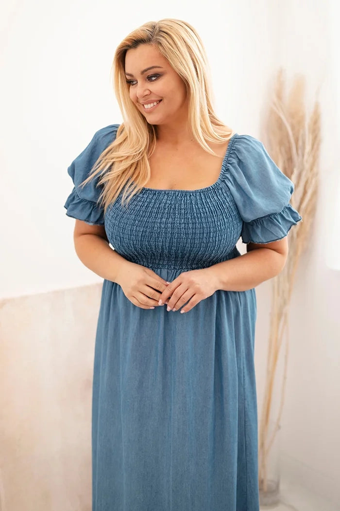 Дамска рокля с къс ръкав и волани в големи размери 20451