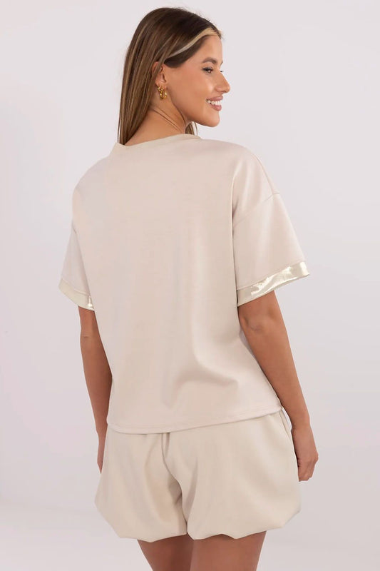 Дамска блуза с къс ръкав и принт котка 212038