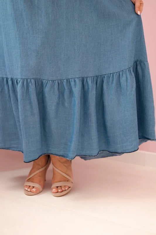 Дамска рокля големи размери с презрамки и волан 21646-1