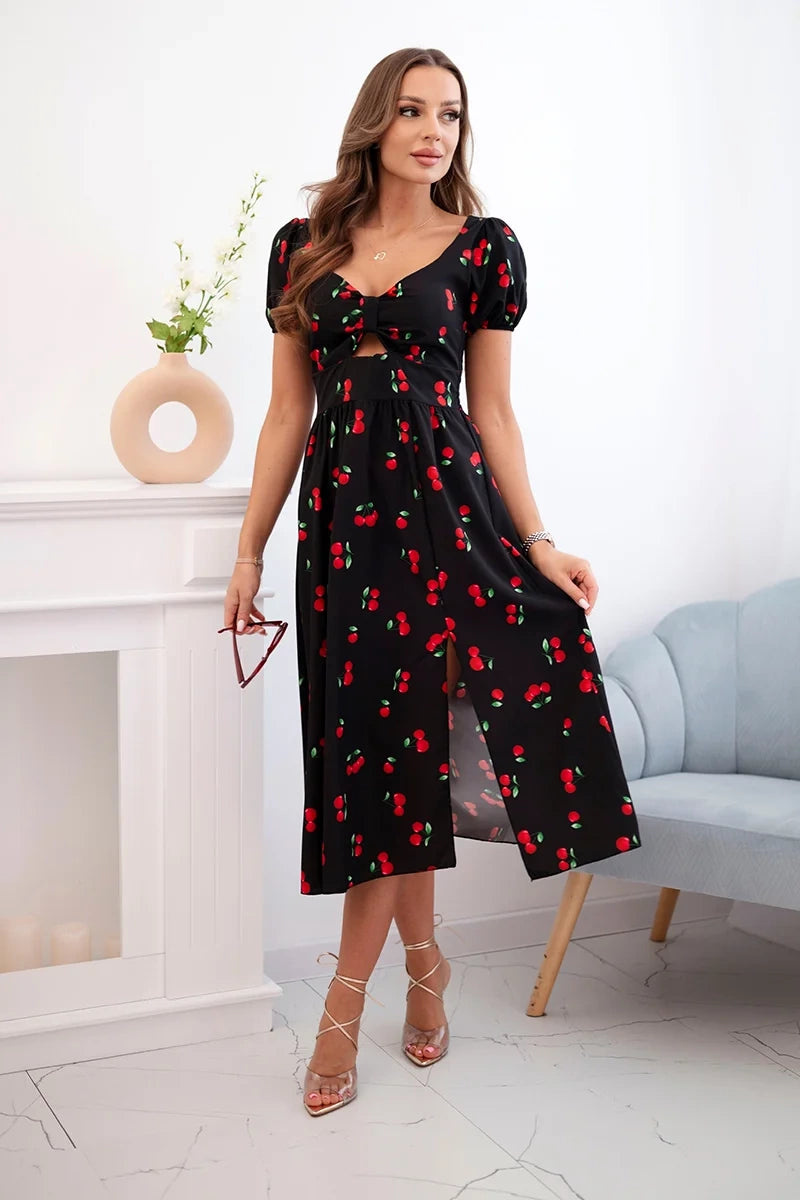 Дамска рокля с издути ръкави и щампа ART23823-1