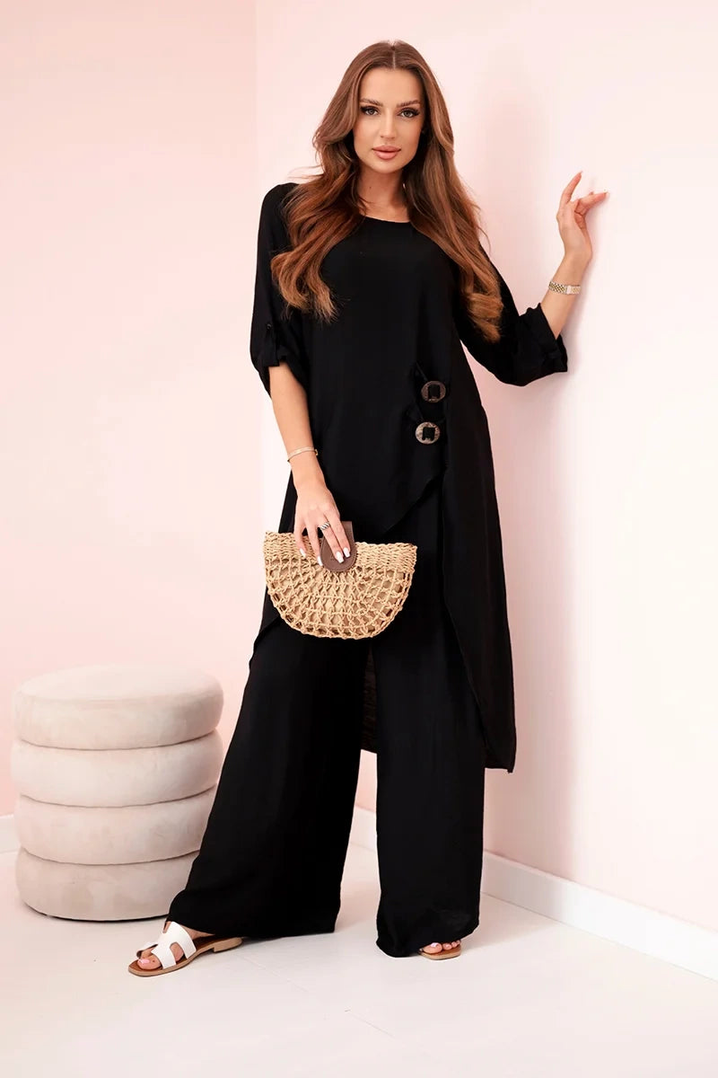 Дамски комплект от вискоза с туника и широк панталон ART24067