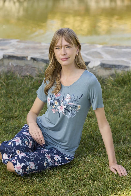 Дамска пижама с къс ръкав от вискоза 24104