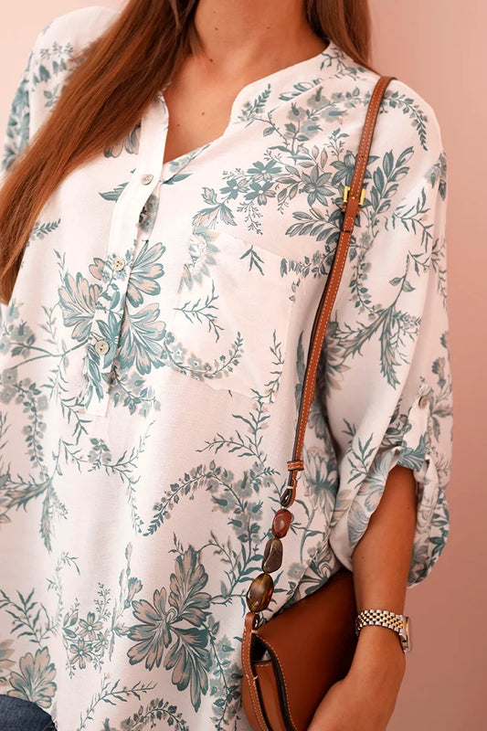 Дамска риза с V-образно деколте и флорален десен ART2696