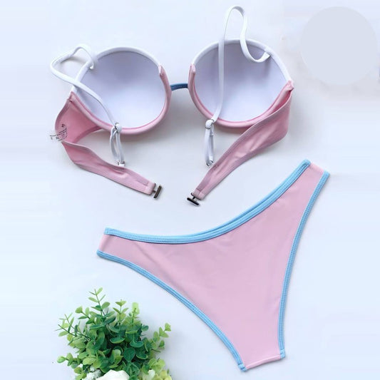 Розов бански в две части с бриджитка FT-2975