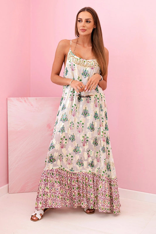 Дамска рокля с презрамки от лека вискоза с волан 3074