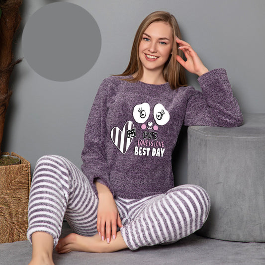 Лилава пухена пижама с дълъг ръкав 31006