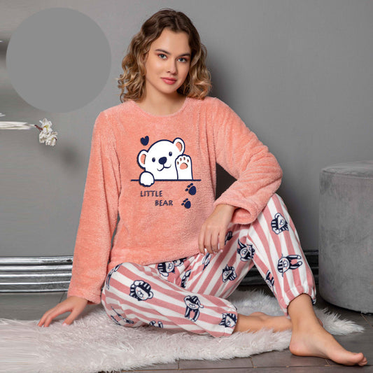 Пухена коралова пижама с дълъг ръкав 31028