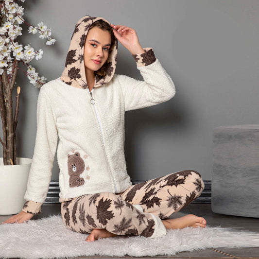 Пухена пижама с дълъг ръкав и качулка 31066