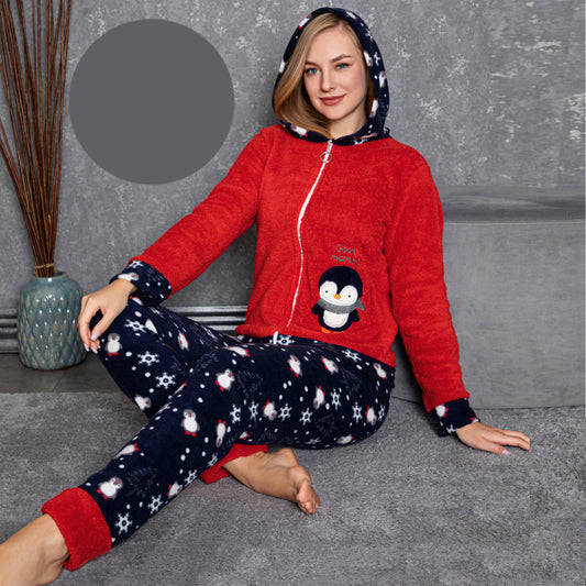 Червена пухена пижама с дълъг ръкав 31076