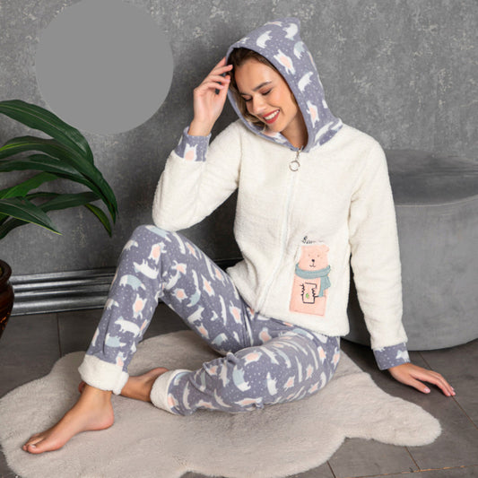 Пухена дамска пижама с дълъг ръкав 31081