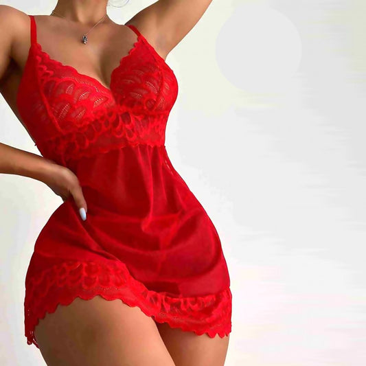 Къса бейбидол червена нощница с прашки MS3111