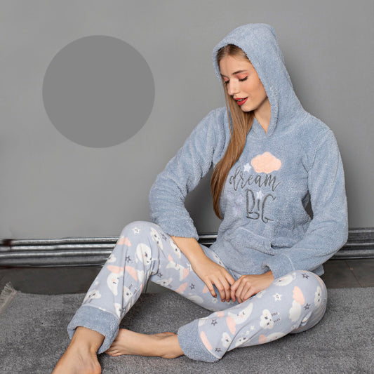 Пухена пижама с дълъг ръкав и качулка 31122