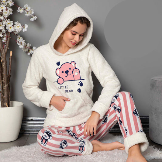 Пухена пижама с дълъг ръкав и качулка 31123