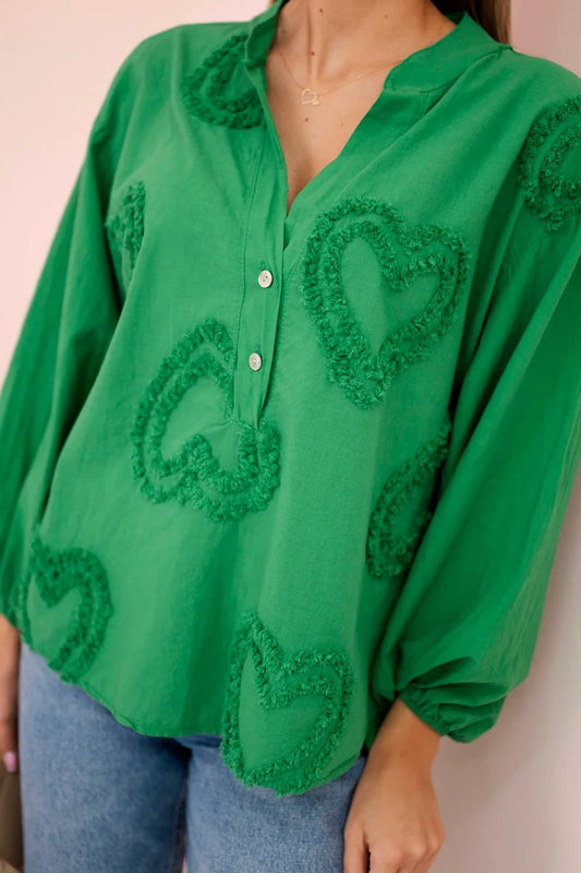 Памучна блуза риза със сърца 3145