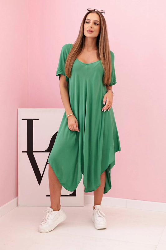 Дълга разкроена рокля с къс ръкав 3184