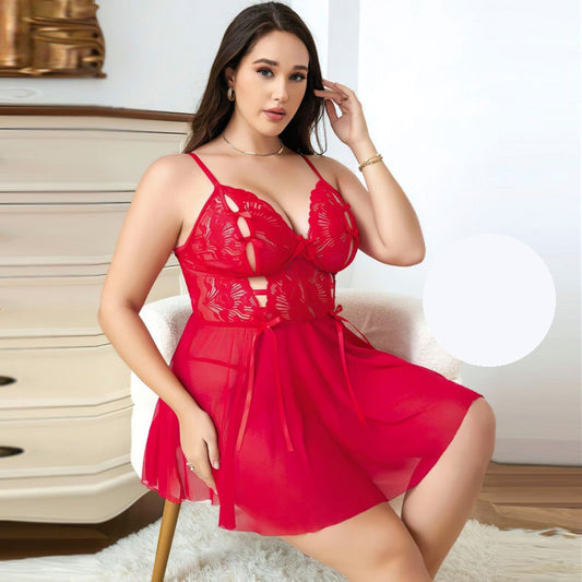 Червена макси нощница с прашки NL-3628