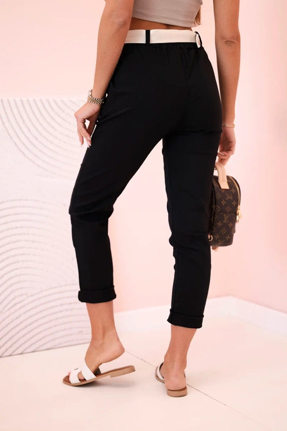 Дамски панталон от вискоза с колан и навити крачоли ART3922