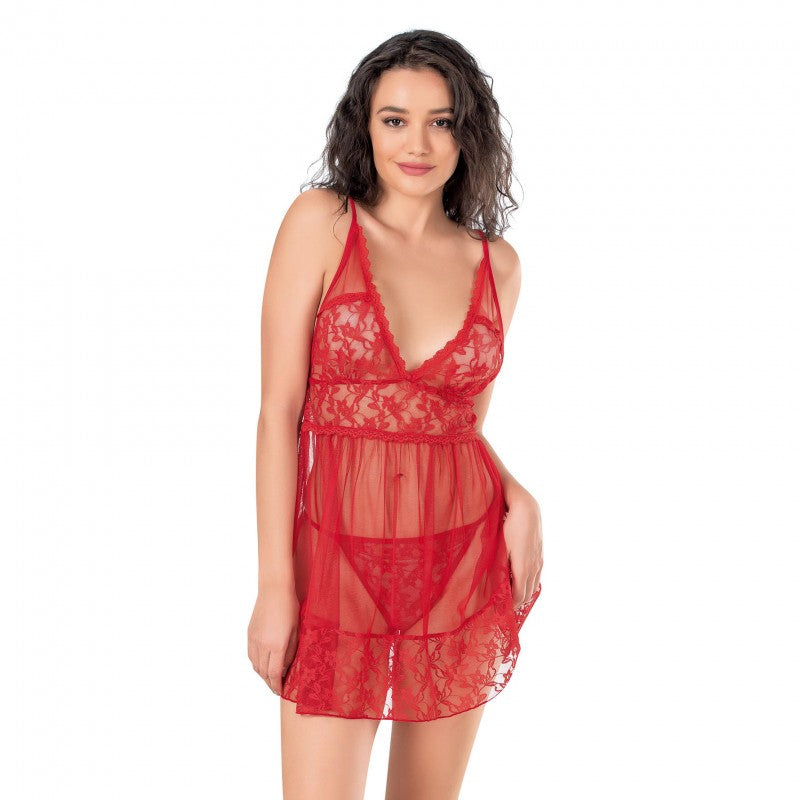 Червена къса babydoll нощница с прашки 4122