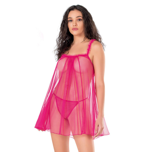 Ефирна къса нощница от тюл и дантела P-4138