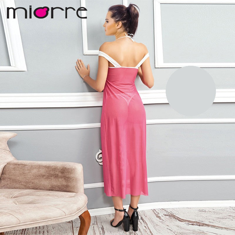 Розова дълга нощница от тюл и дантела ME-4140