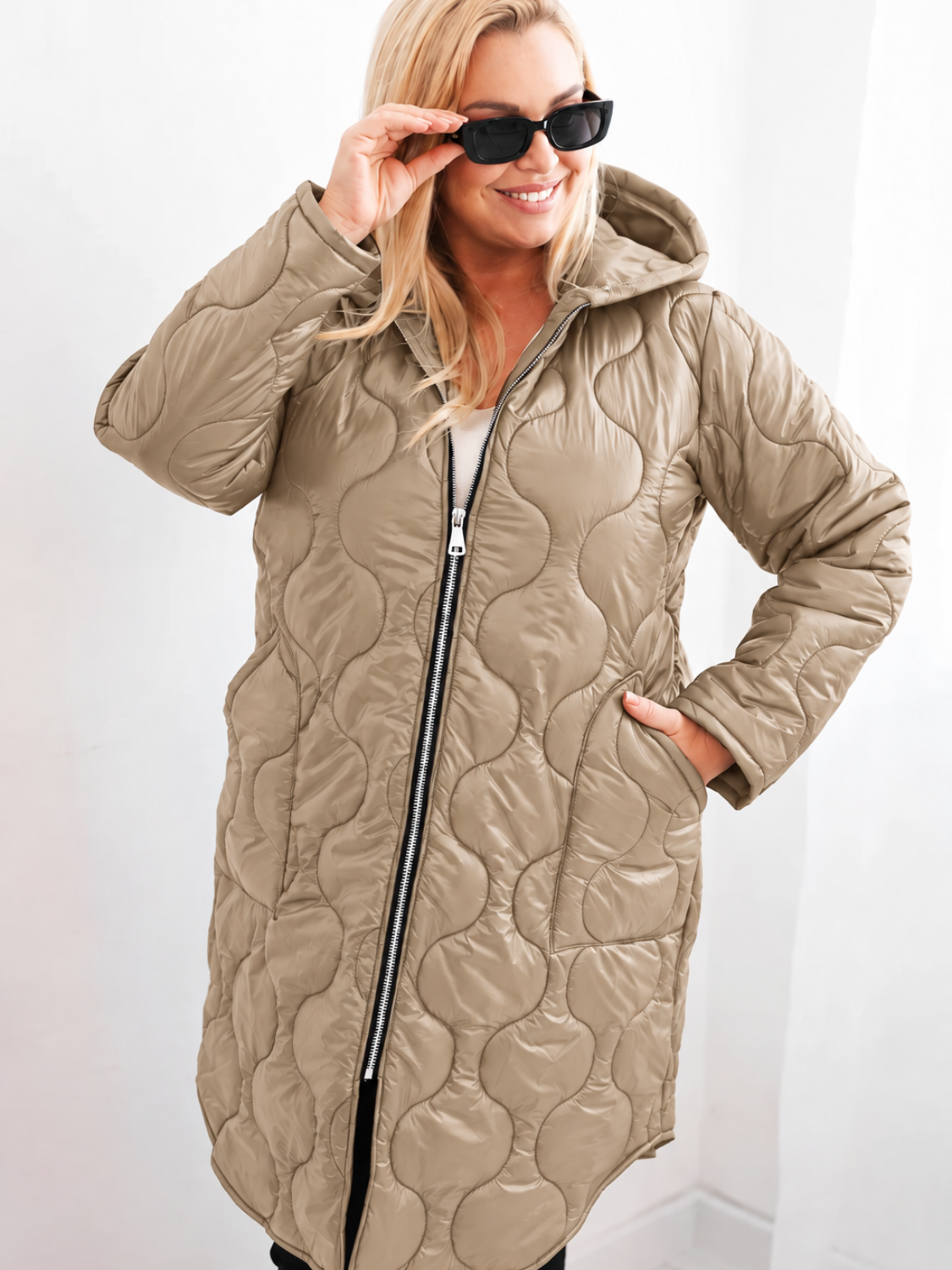 Women's winter quilted Plus Size jacket with a hood red