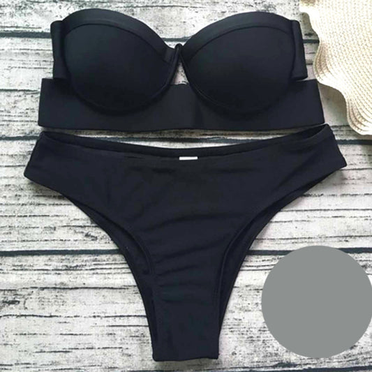 Черен бански с push up ефект и бразилиани 4266