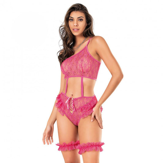 Комплект от бюстие и бразилиани с жартиери M-431