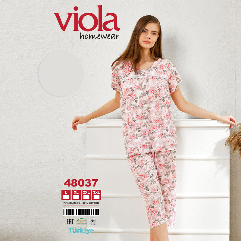 Дамска пижама от тениска и 3/4 бермуди 48037