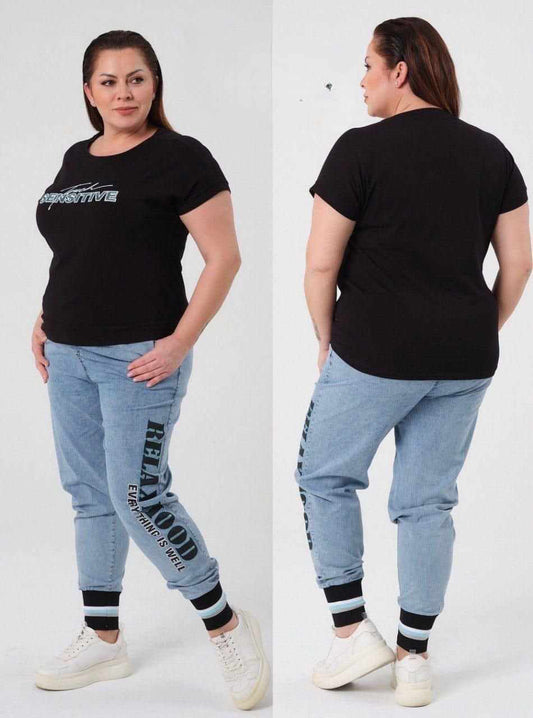 Ежедневен дънков комплект с къс ръкав 5009