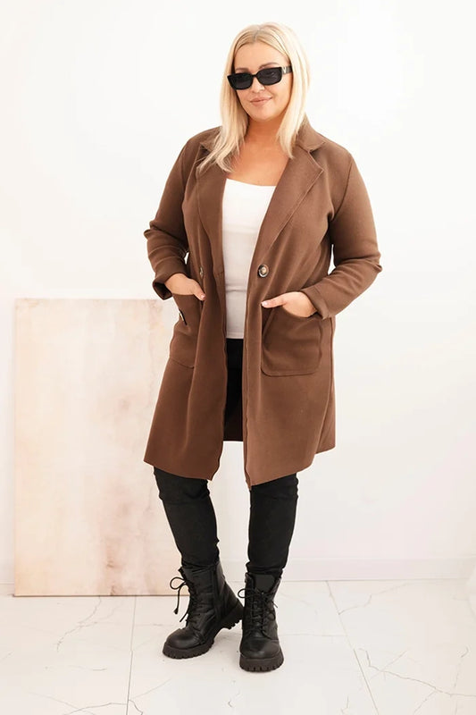 Елегантно дамско палто Plus Size с яка и големи джобове 5274