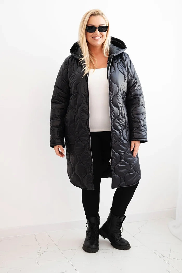 Дамско зимно ватирано яке Plus Size с качулка 5343