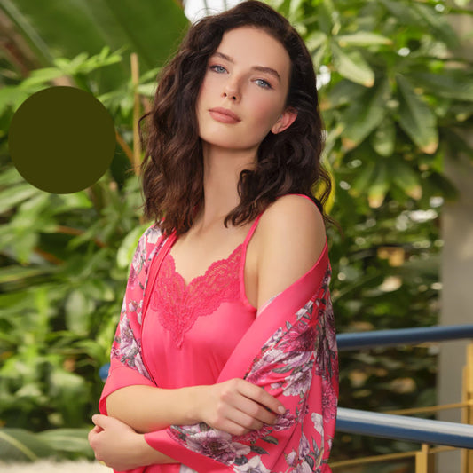 Комплект от сатен в 3 части с халат A-5645