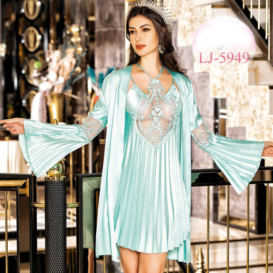 Сатенен комплект от нощница и халат 5949